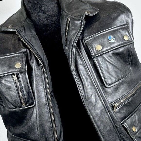 Vintage Cabalas Leather Goose Down Puffy Biker Vest M Vintage Leather Puffer 90s